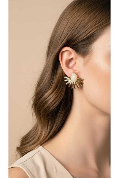 Clariss Altın Renk Pirinç Kaplama Doğal Taş Görünümlü Papatya Küpe Z.A.R.A Model