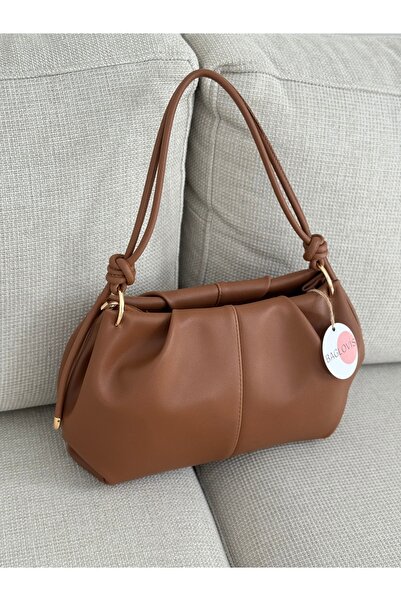 BAGLOVİS Askisi Knot Detail Medium Size Tan Women's Shoulder Bag En35 Boy20