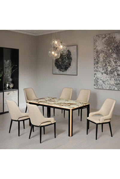 Tasamem Dafia Marble dining table 6 chairs