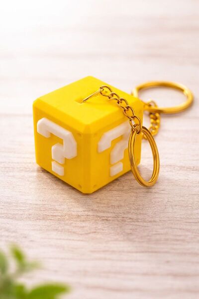 Middles&Niddles Collection Yellow Cube Figure Keychain - Question Mark - Mario