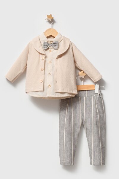 MixMax Bebe قميص وسترة وبنطلون للأطفال الذكور بأكمام طويلة وربطة عنق، طقم أطف...