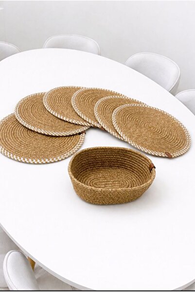 HLM TEKSTİL Jüt, Amerikan Servis 6 Supla 1 Ekmek Sepeti, Tabak Altlığı, Supla...