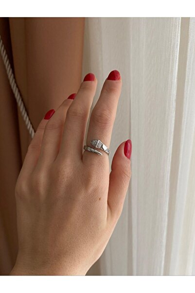 nunu takı Silver Snake Ring with Stones