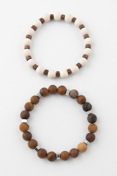 Sortie Aksesuar Matte White Onyx Tiger's Eye and Hematite Bronze Detailed Ela...