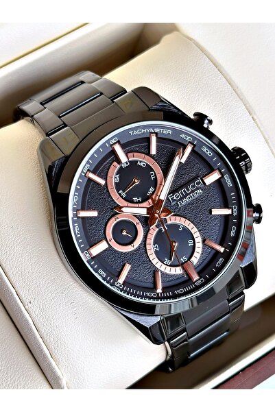 Ferrucci Functional Guaranteed Black Color Steel Cord Men's Wristwatch