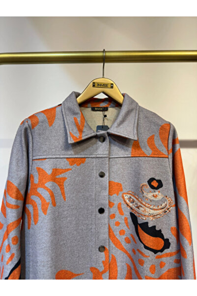 Invee Patterned Snap Closure Seasonal Long Overcoat