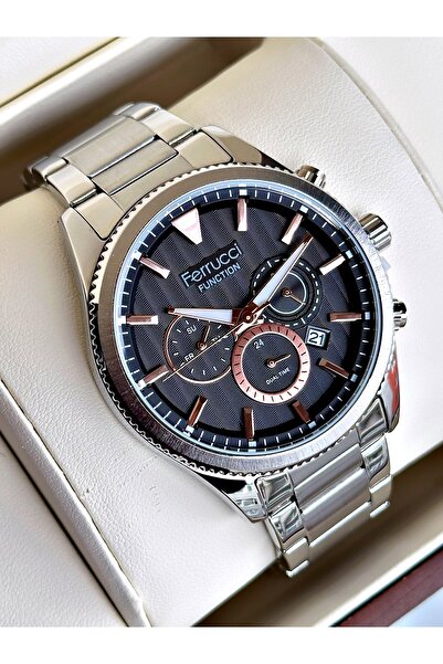 Ferrucci Functional Guaranteed Silver-Black Color Steel Cord Men's Wristwatch