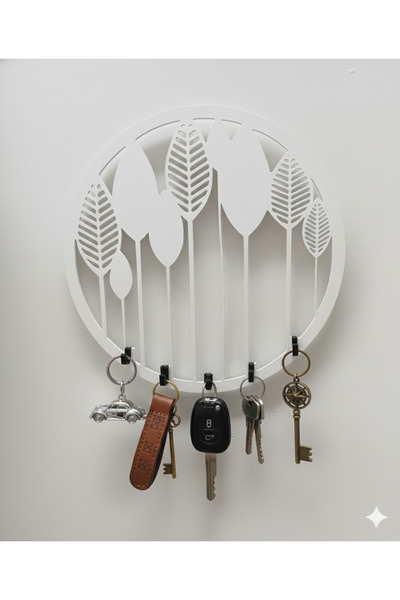 MK butik Leaf patterned wooden keychain hanger |   Wall type key organizer 23...
