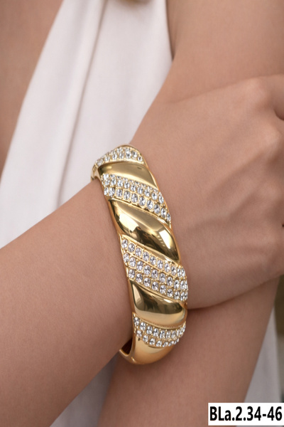 femline Altın Renk Parlak Taşlı Burgu Kelepçe Kadın Bileklik