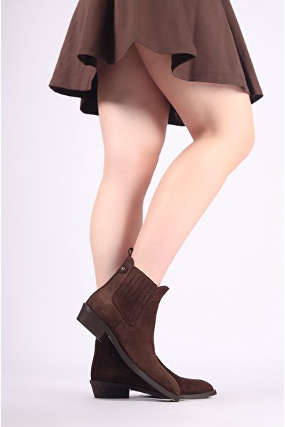 Mariolucci Kadın Lastik Detaylı Chelsea Bot – Hakiki Kahverengi Süet Deri