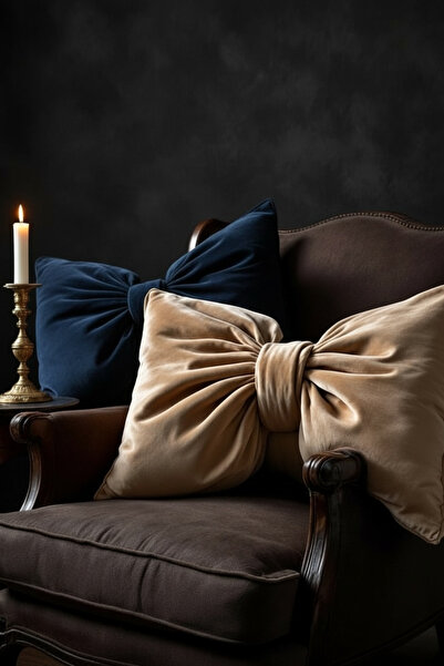 JACA Bowknot Appearance Pillow Velvet Soft Fabric Inner Filled Pillow Throw P...