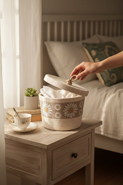 colezza Handmade Knitted Daisy Patterned Organizer Basket (Single)