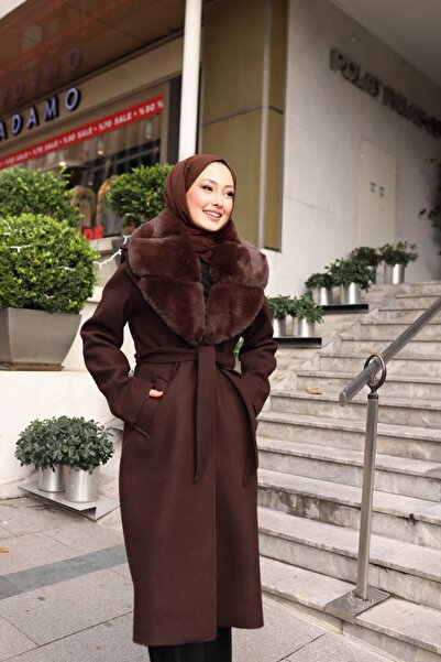 Lunaa store Parça kürklü kaban kahve