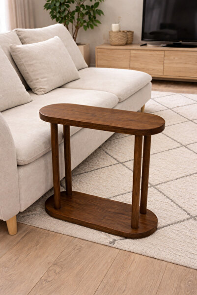 ostende Ahşap Yan Sehpa Ceviz Renk Salon Yatak Odası Komodin Koltuk Yanı İska...