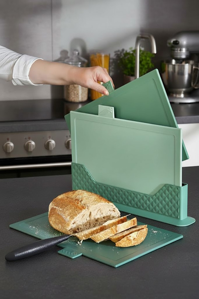 EVONİTA مجموعة ألواح تقطيع مكونة من 4 قطع مع حامل - لوح تقطيع متعدد الخبز وال...