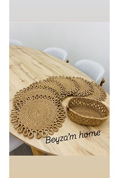 HLM TEKSTİL Jüt, Amerikan Servis 6 Supla 1 Ekmek Sepeti Tabak Altlığı, Supla ...