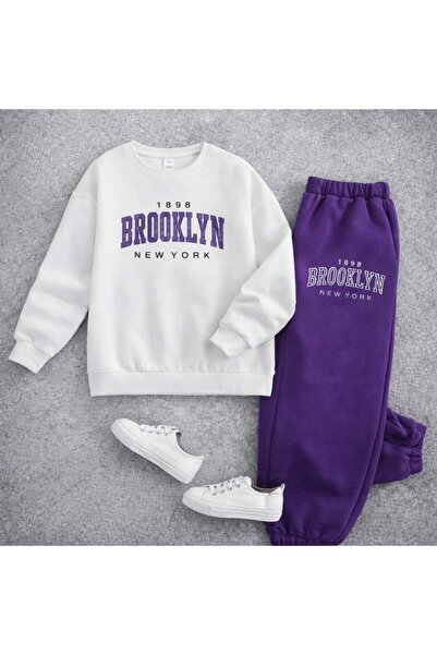 Kids Çocuk Brooklyn Beyaz Mor Alt Üst 2'li Takım