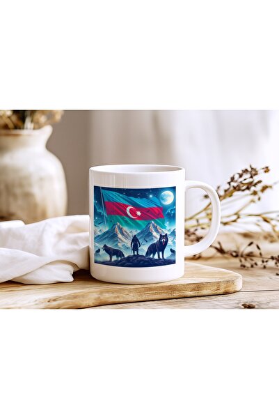 Beramussa Azerbaijan Flag and Mountain View Wolf Design Mug - Epic and Nation...