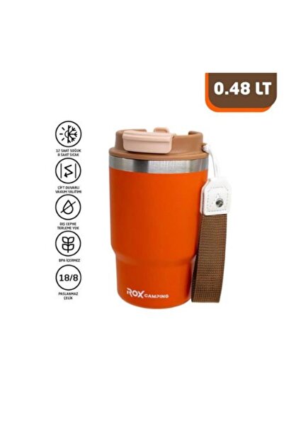 selim uyar kamp metal ترمس قهوة روكس للتخييم 0195 مع ماصة 0.48 لتر - برتقالي