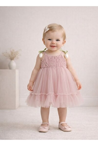SweetMe Baby Girl Dress Evening Dress with 3D Flower Detail on Shoulders Tull...