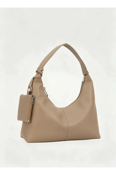 ELİTE NOVA SHOPPİNG Wallet Detail Bag Plain Soft Leather Beige Color