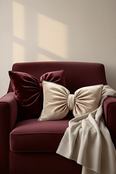 JACA وسادة بمظهر الفيونكة، قماش مخملي ناعم، وسادة محشوة بالحشو الداخلي، طقم و...