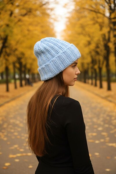 Çimen Butikk قبعة بيبي بلو محبوكة يدويًا |   للجنسين، 32×39 سم