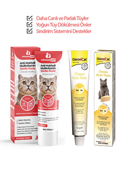 Gimcat Biyotin Tüy Dökümü Önleyici 50gr ve Tüy Yumağı Önleyici Multivitamin 1...