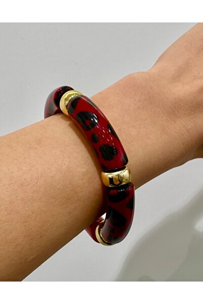 GLOW ACCESSORIES BAE سوار عظمي من الأكريليك باللون العنابي