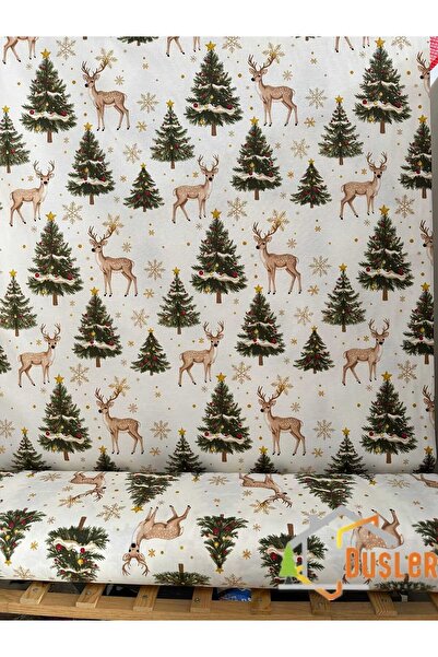 DÜŞLER EV TEKSTİLİ Cream Pine Tree and Patterned Water and Stain Repellent Panama Linen Small-Scale Premier Duck Fabric Cloth 100X180
