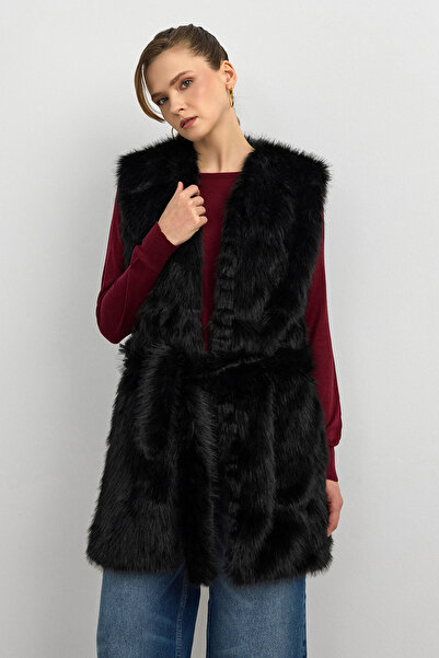 Ranasubaşı Kisya Feathered Tie-Up Vest-Black