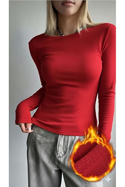 peri tower S Slim Fit Long Sleeve Bodysuit with Red Fleece Inside for Autumn, Winter