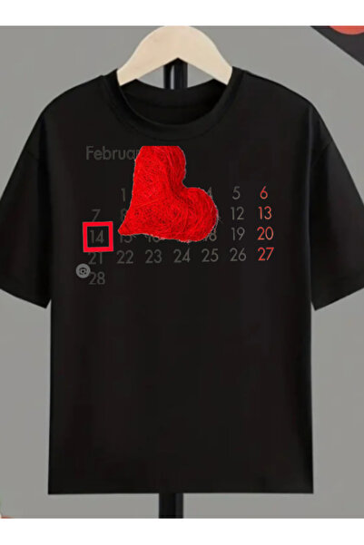 TİMİSİVA Unisex Oversized Takvi̇m B Printed Crew Neck Short Sleeve Black T-Shirt