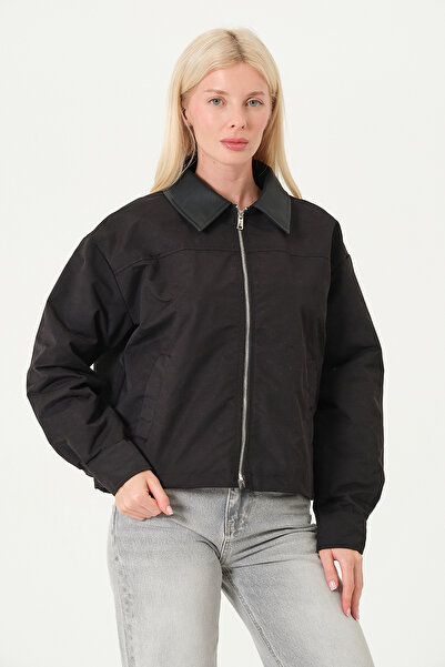 PIQUE PALTOANE FEMEI Palton de damă cu guler din piele