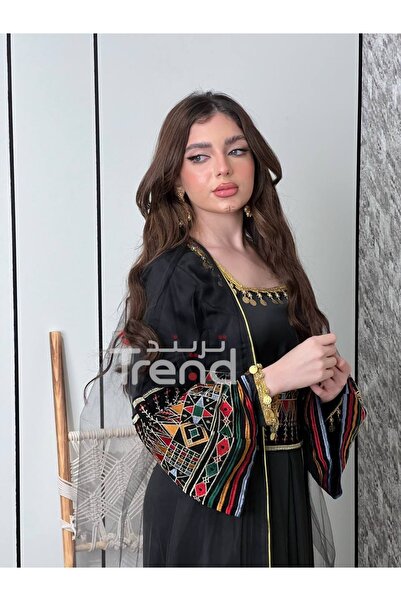 TREND جلابية مطرزة قطعتين بحزام وطرحه