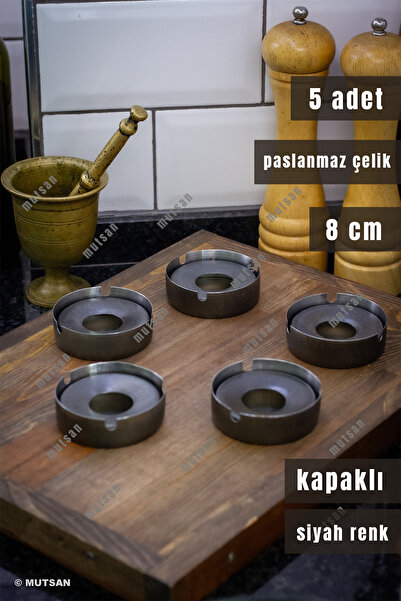 Mutsan Σετ τασάκια 5 τεμαχίων με μαύρα καλύμματα από ανοξείδωτο ατσάλι |   8 ...