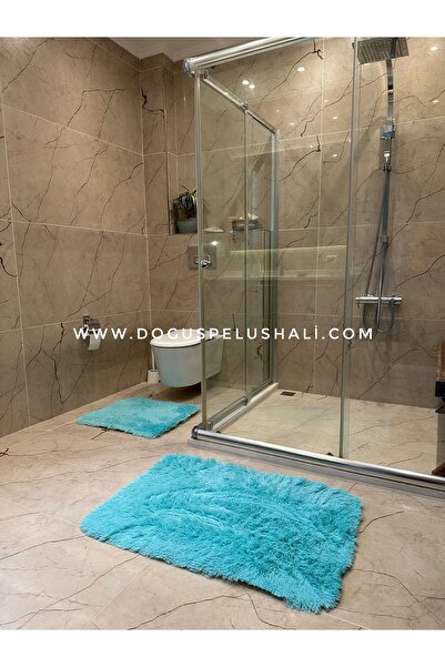 Doğuş Peluş Halı Tavşan Turkuaz Kaymaz Tabanlı 2'li Banyo Halısı Seti