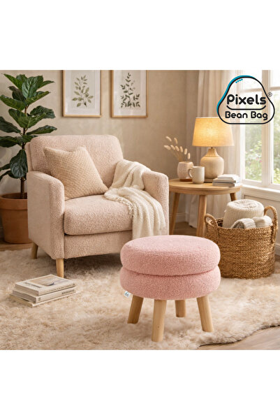 PixelsBeanBag مقعد عثماني دائري قماش بوكليه من بكسل بين باج، لغرفة المعيشة وغرفة النوم