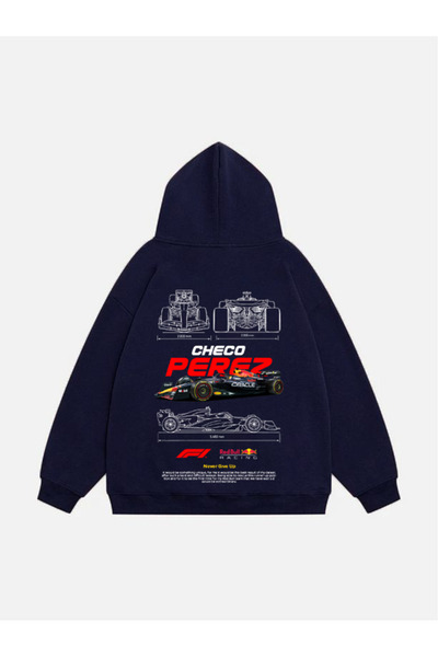 Mad&Calf Unisex Checo Perez Printed Hooded Fleece Oversized Sweatshirt