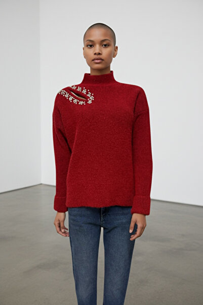 SEMİZ GİYİM Omuz Taş Detaylı Yarım Balıkçı Kazak