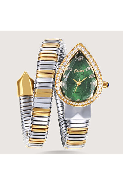 Louis Nice Women's silver and gold watch with a green diamond dial