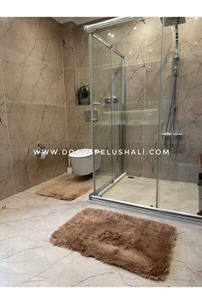 Doğuş Peluş Halı Tavşan Camel Kaymaz Tabanlı 2'li Banyo Halısı Seti
