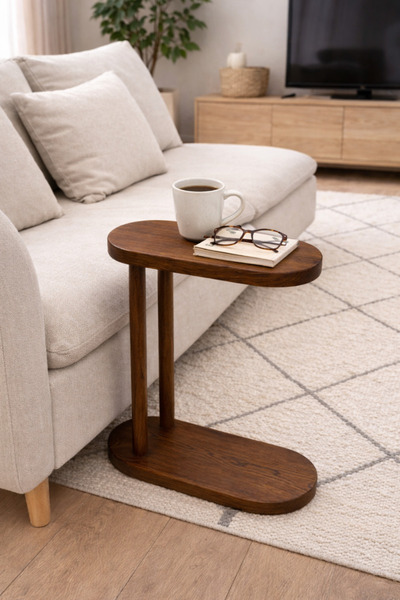 ostende Ahşap Yan Sehpa Ceviz Renk Salon Yatak Odası Komodin Koltuk Yanı İska...