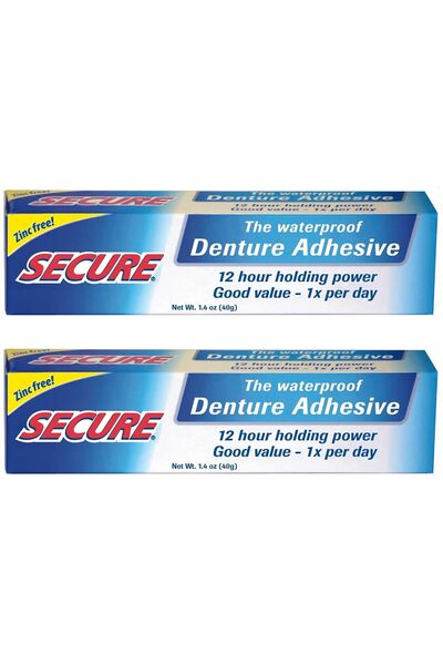 Secure لاصق أطقم الأسنان المقاوم للماء - خالٍ من الزنك - قوة تثبيت فائقة للأس...