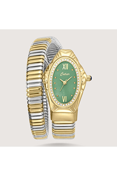 Louis Nice Luna Pearl watch in silver and gold with a mother-of-pearl green dial