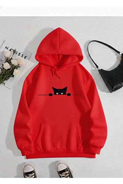 Mayer Butik Unisex Men/Women Cat Colorful Custom Printed Cotton Oversized Hooded Sweatshirt
