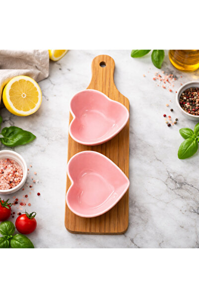 OEM Set of 2 Heart-Shaped Saucers with Bamboo Stand