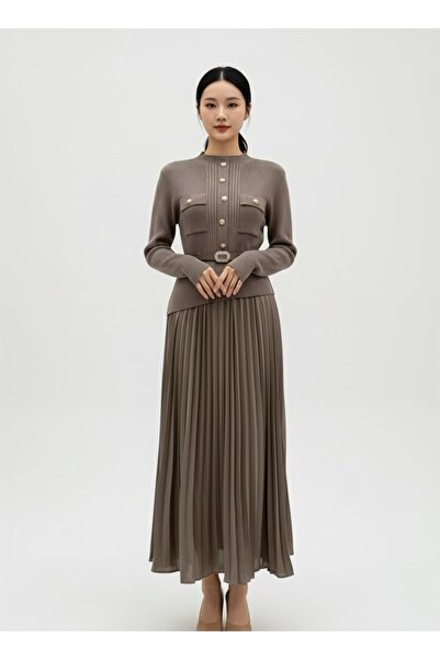 CATALEYA Rochie damă din tricot cu fustă plisată și curea – stil elegant și feminin