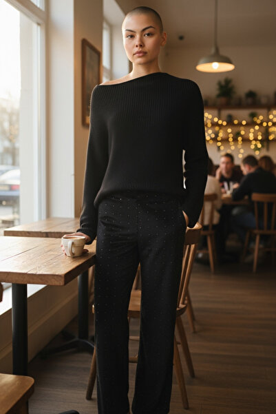 SEMİZ GİYİM Taşlı Kadife Beli Lastikli Pantolon