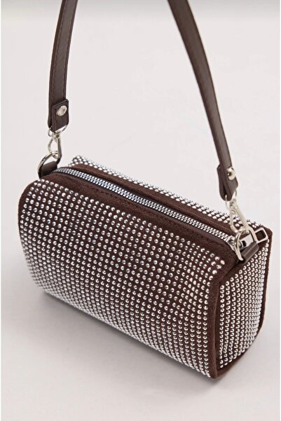 EZZY BLİSS Ezzybliss Women's Brown Stone Stylish Design Chain Handbag with Shoulder Strap